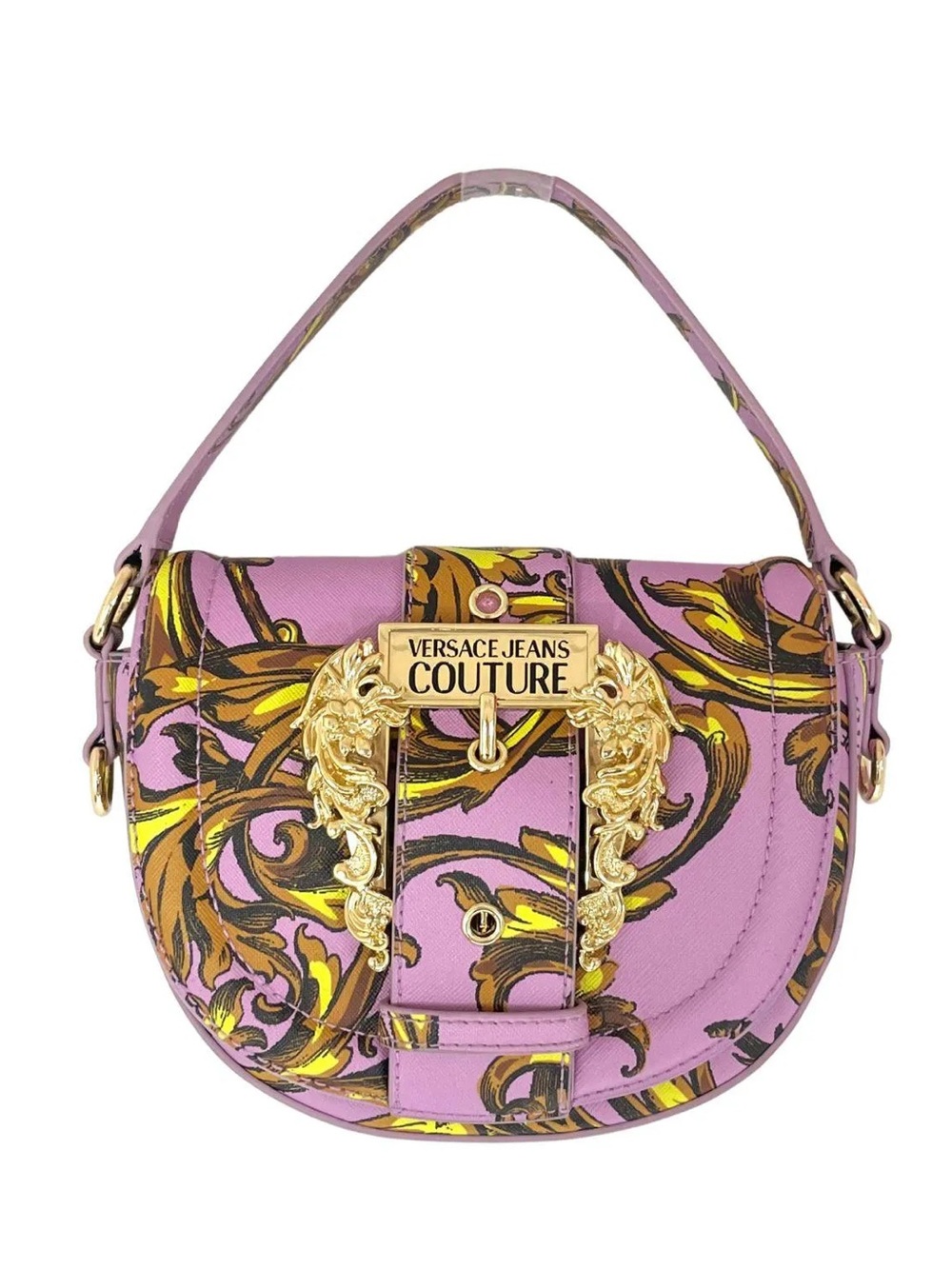 NewVersace Jeans Collection Lilac Baroque Print Shoulder Bag with Gold Hardware